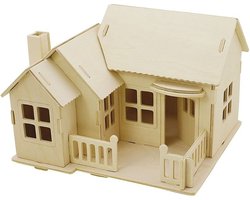 Craft Houten 3D bouwpakket huisje met terras en veranda - 19 x 17 x 15 cm - zelf decoreren - Triplex hout