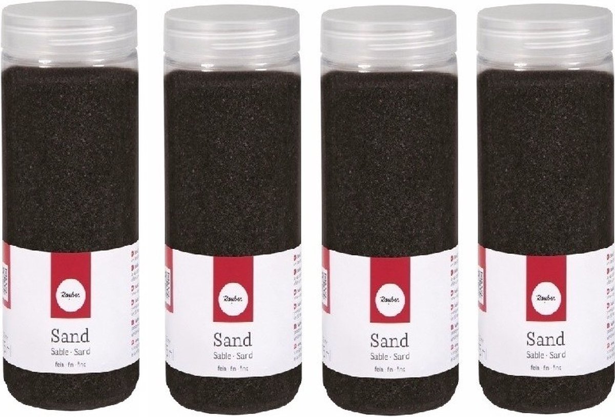 Rayher hobby Fijn decoratie zand korrels - 4x - zwart - 475 ml - zandkorrels - knutselmateriaal - 0.1 tot 0.5 mm