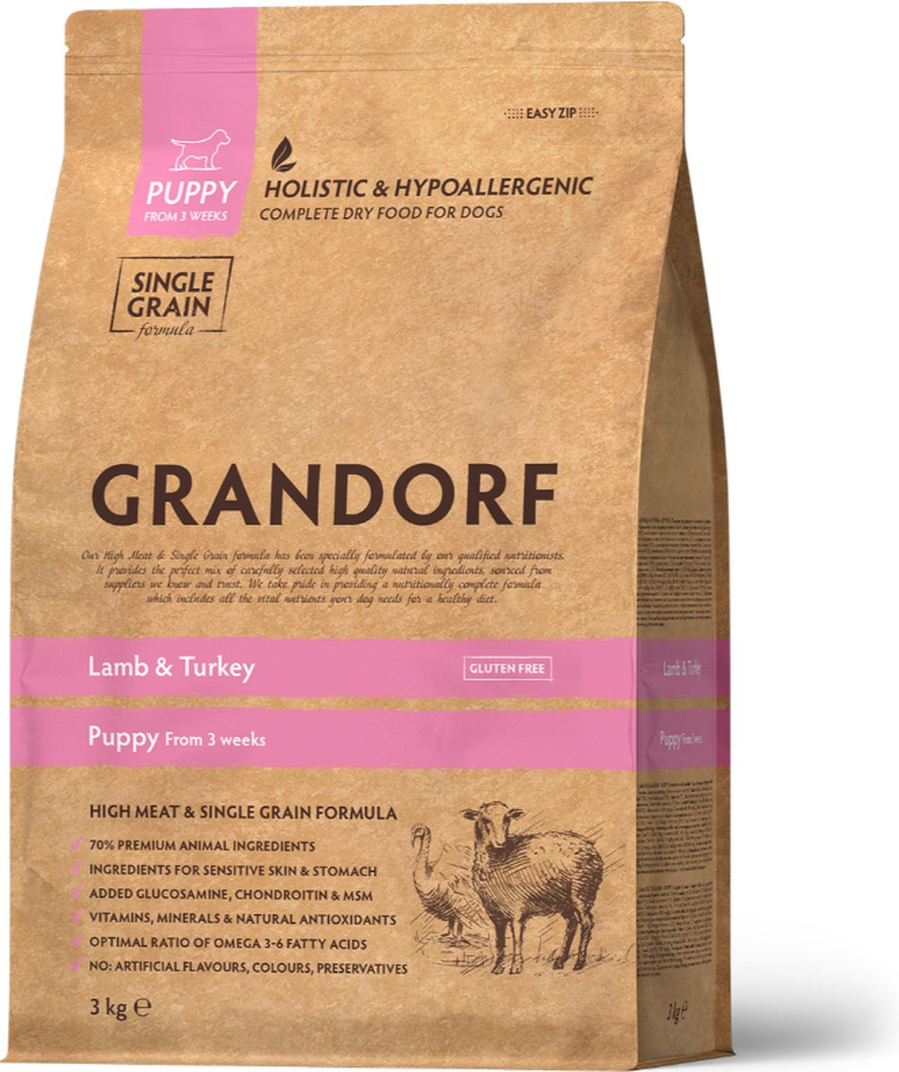 Grandorf - Puppy - Hondenvoer - Lam&Kalkoen - Hypoallergeen - 3Kg