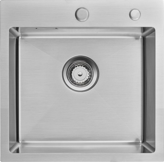 Auralum Sink stainless steel angular, sink stainless steel 55x45cm, built-in sink with tap hole, sink kitchen incl. soap dispenser and siphon