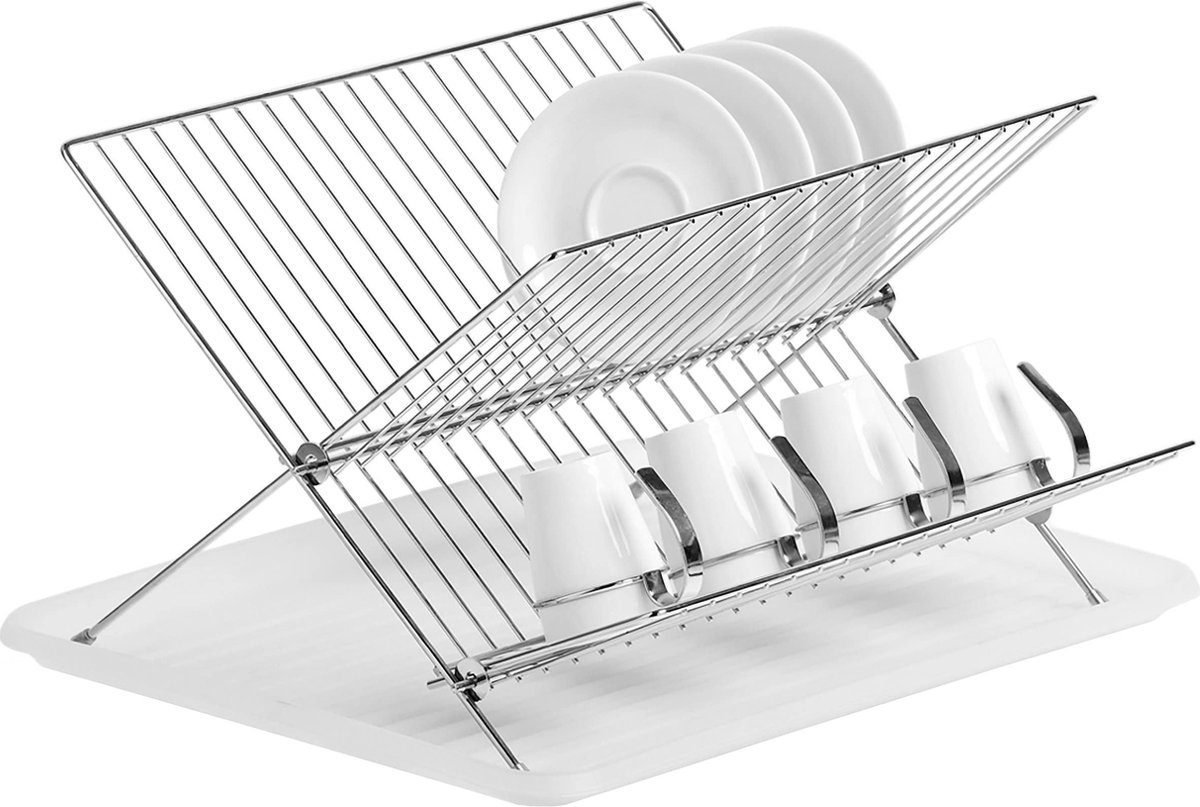 Goedkoopste Luxe verchroomd afdruiprek 2-laags met lekbak 43 x 32 cm - Zeller - Keukenbenodigdheden - Afwassen/drogen - Afdruiprekken met lekbak