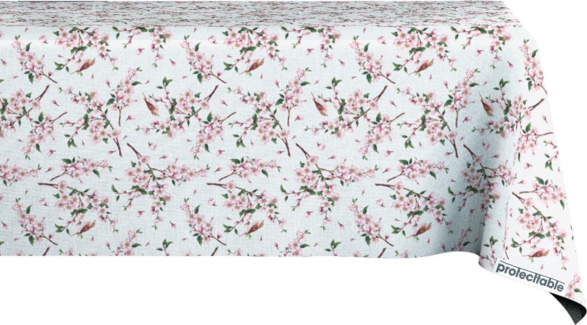 Protecttable - Tafelzeil Cherryblossom Birds 140x140cm - Tafelkleed Afwasbaar - Kunststof