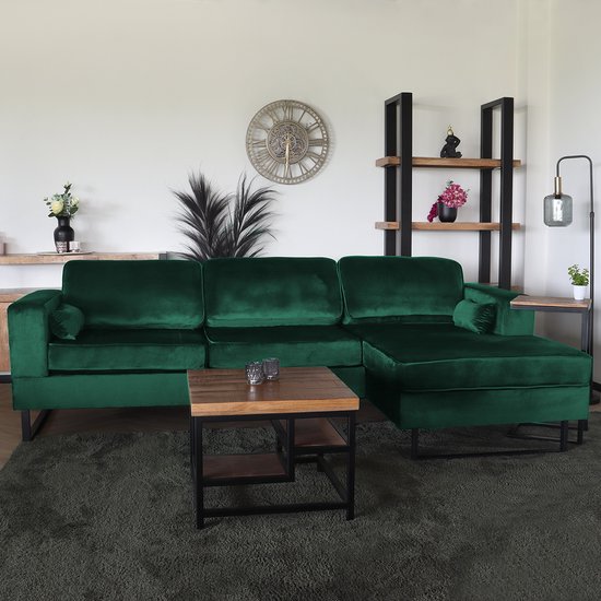 Hoekbank design Darsiono 280cm bank donkergroen velvet loungebank zowel links als rechts bankstel hoeksalon zetel