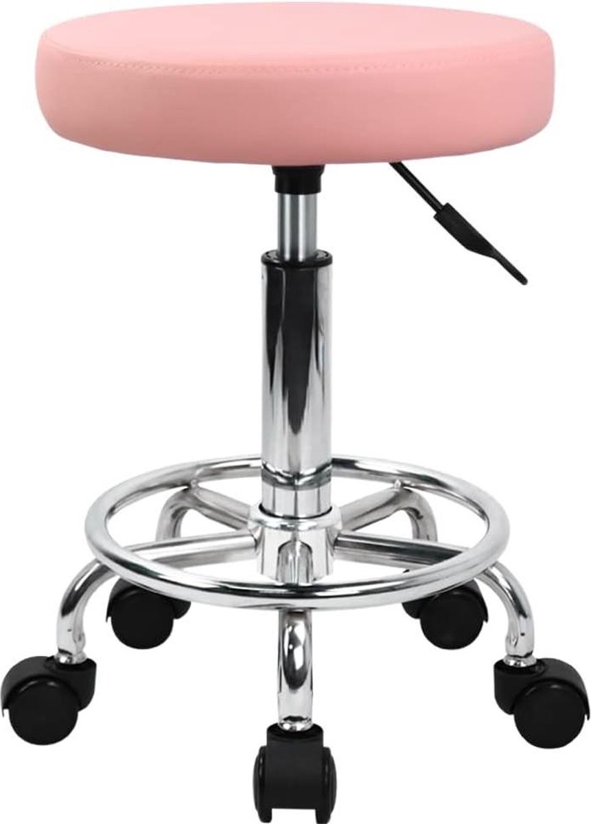 Ronde rolkruk van PU-leer met voetsteun - draaibaar en in hoogte verstelbaar - spa opstellen salon tattoo werk kantoor - roze - ergonomische massagekruk