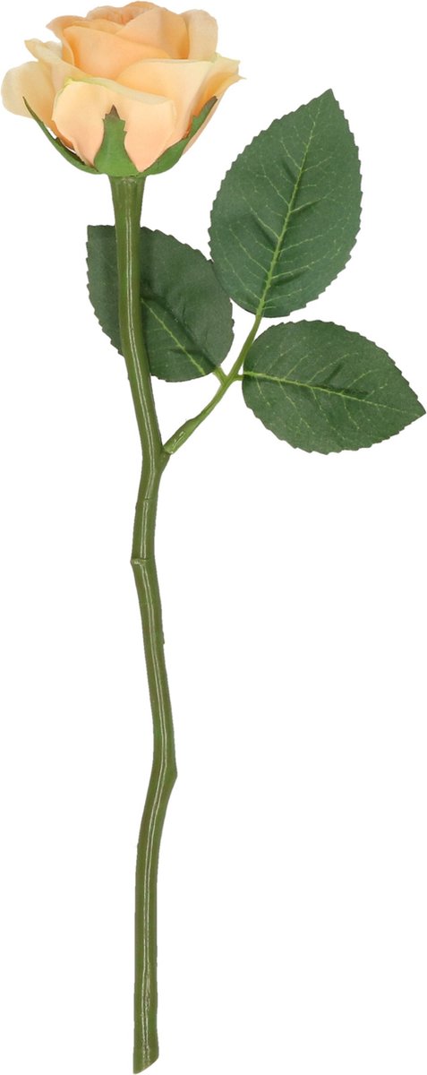 Top Art Kunstbloem roos Nina - perzik kleur - 27 cm - kunststof steel - decoratie bloemen Perzik oranje