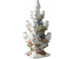 Tulpenvaas - Heinen Delfts Blauw - Driedelig - Vermeer - Piramide vaas - Meisje met de Parel - Hoogte 40 cm
