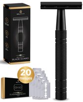 Wellshave Safety Razor Zwart - RVS + 20 Scheermesjes - Vrouwen & Mannen - Scheermes - Veiligheidsscheermes - Double Edge - Single Blade