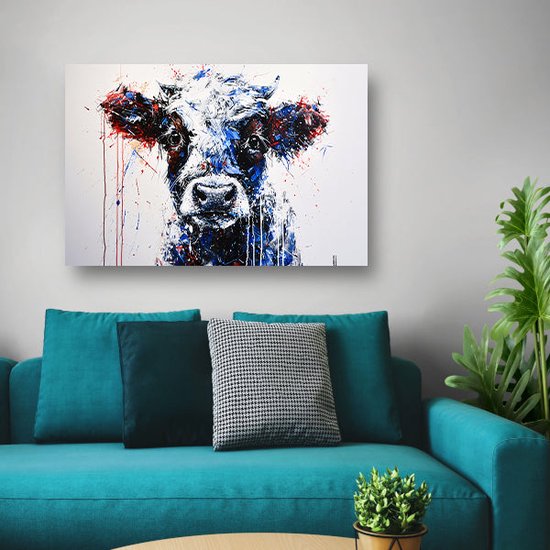 Tableau de vache - Portrait d'animal - Peintures sur toile Éclaboussures - Décoration murale industrielle - Peintures sur toile - Peintures sur toile 70x50 cm