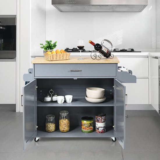 SureDeal® - Îlot de cuisine - Armoire de cuisine - Avec Roues - Desserte de cuisine - Armoire - Grijs - 116x40x85 cm - Amovible - Table d'appoint - Buffet - Salon