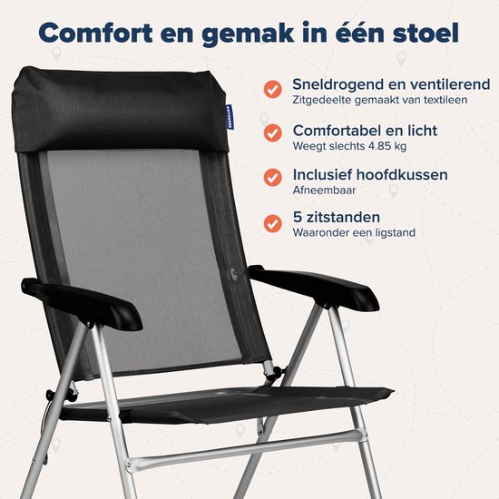 TRVLMORE Campingstoel - 5 standen - Inklapbare Kampeerstoel - 110 kg draagvermogen - Visserstoel - Klapstoel - Zwart van TRVLMORE — afbeelding 3