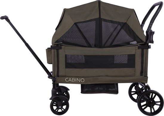 Cabino Waggie Bolderkar Opvouwbaar Met 2 Zitjes - Inclusief Duwstang, Trekbeugel & Drinkbeker - Max. 44 kg - Groen van Cabino — afbeelding 3