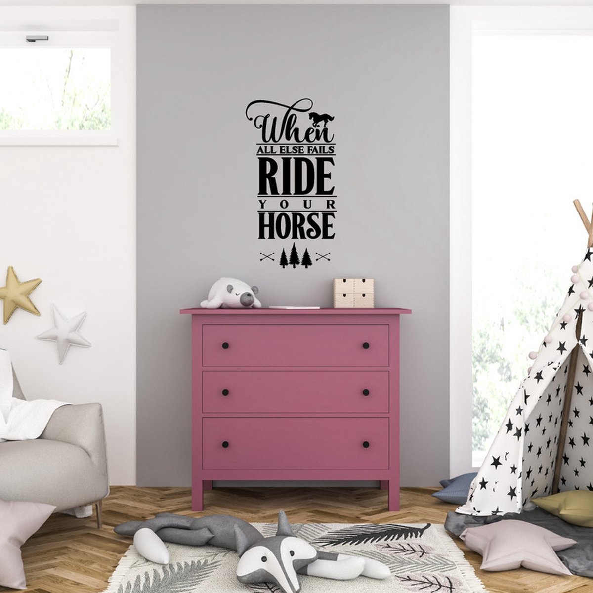 MC Living Muursticker - Ride Your Horse - 58 x 108 - Zwart