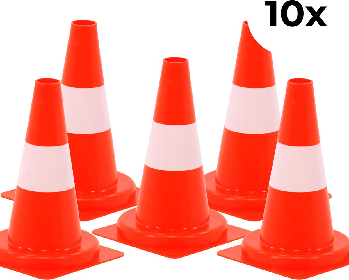 10-pack Verkeerskegel - Oranje wit - 30 cm - Soepel