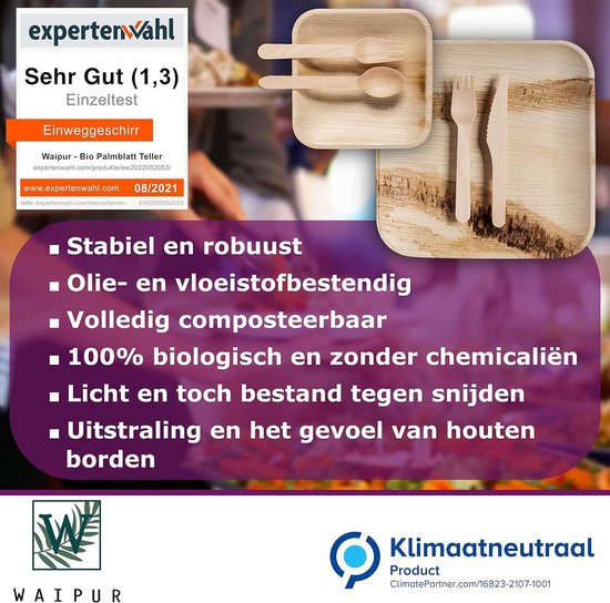 Waipur Bio Palmblad Bord – 25x Rond Bord 25cm - Composteerbaar Eersteklas Wegwerp Servies - Milieuvriendelijke Wegwerp Borden - vergelijkbaar met Bamboe Bordjes