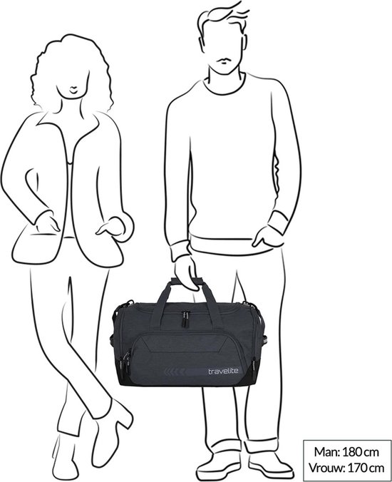 Schematische tekening van een man en vrouw met een donkergrijze sporttas.