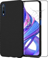 ebestStar - Hoes voor Honor 9X, 9X Pro, Hoogwaardig Zacht TPU Bescherming, Koolstof Design Hoesje, Zwart + Gehard Glas