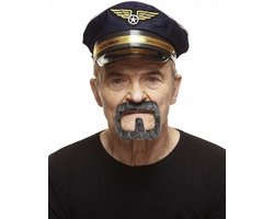 Partychimp Nep Snor met Baard Zelfklevend Plaksnor en Baard voor Carnaval Verkleedaccessoire - Donkergrijs - Imitatiebont