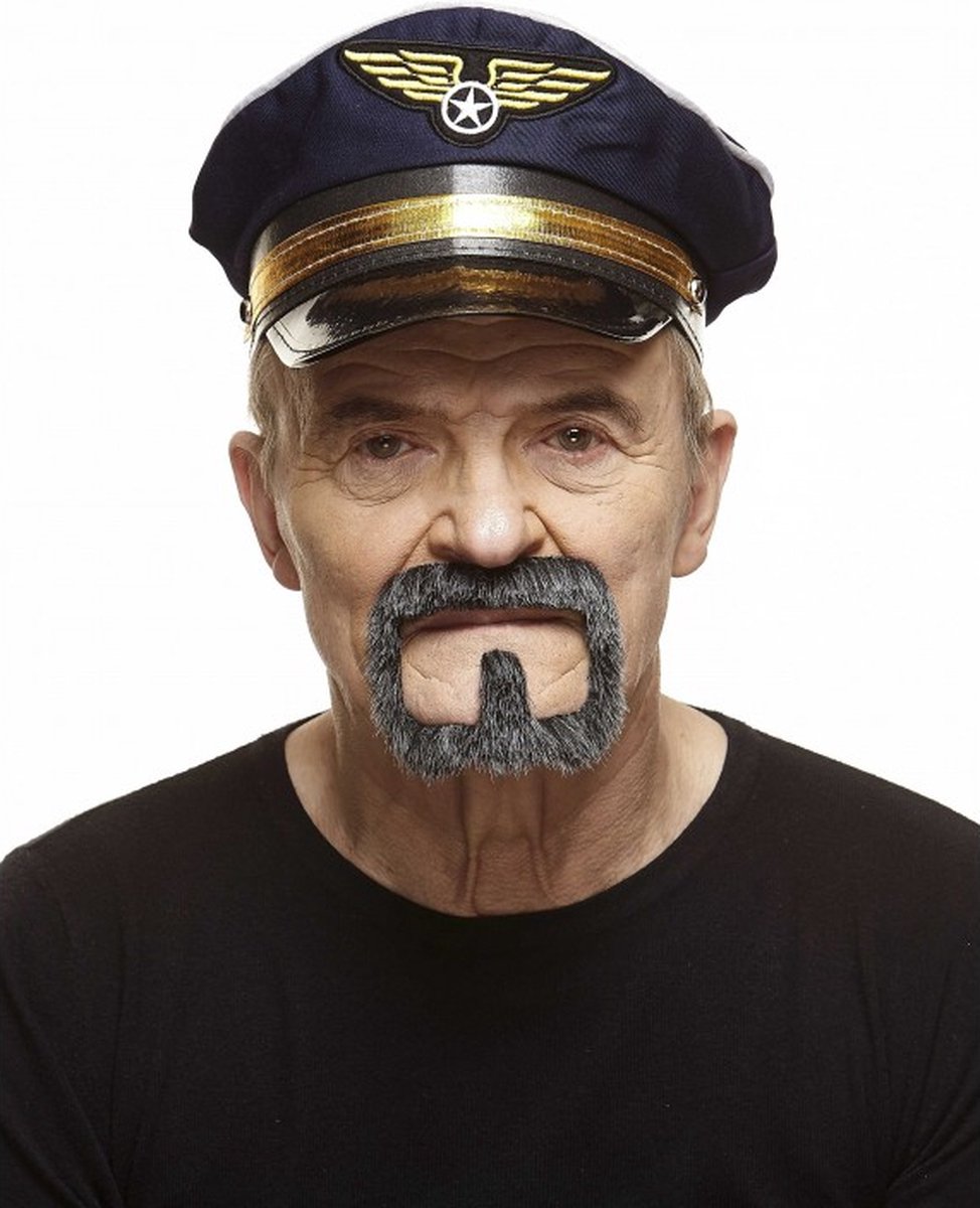 Partychimp Nep Snor met Baard Zelfklevend Plaksnor en Baard voor Carnaval Verkleedaccessoire - Donkergrijs - Imitatiebont