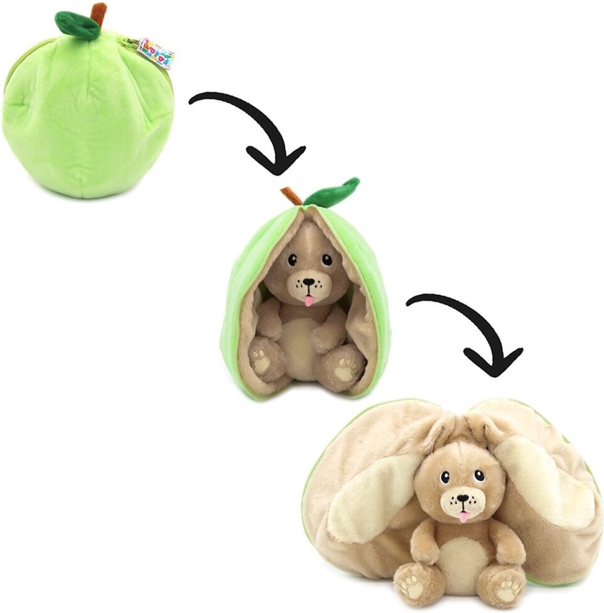 Flipetz - 2-in-1 Knuffel - Crocket de Hond / Appel - 14 x 12 x 25 cm - Les Déglingos