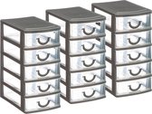 Five Ladeblokje kunststof met 5 lades - 3x - transparant/zwart - 9 x 13 x 19 cm - opberglades