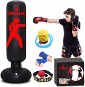 Free Standing Punching Bag with Reflex Ball - Boxing Hand Wraps & Free Air Pump - Immediate Bounce Back Training Bag for Indoor & Outdoor Martial Arts Practice