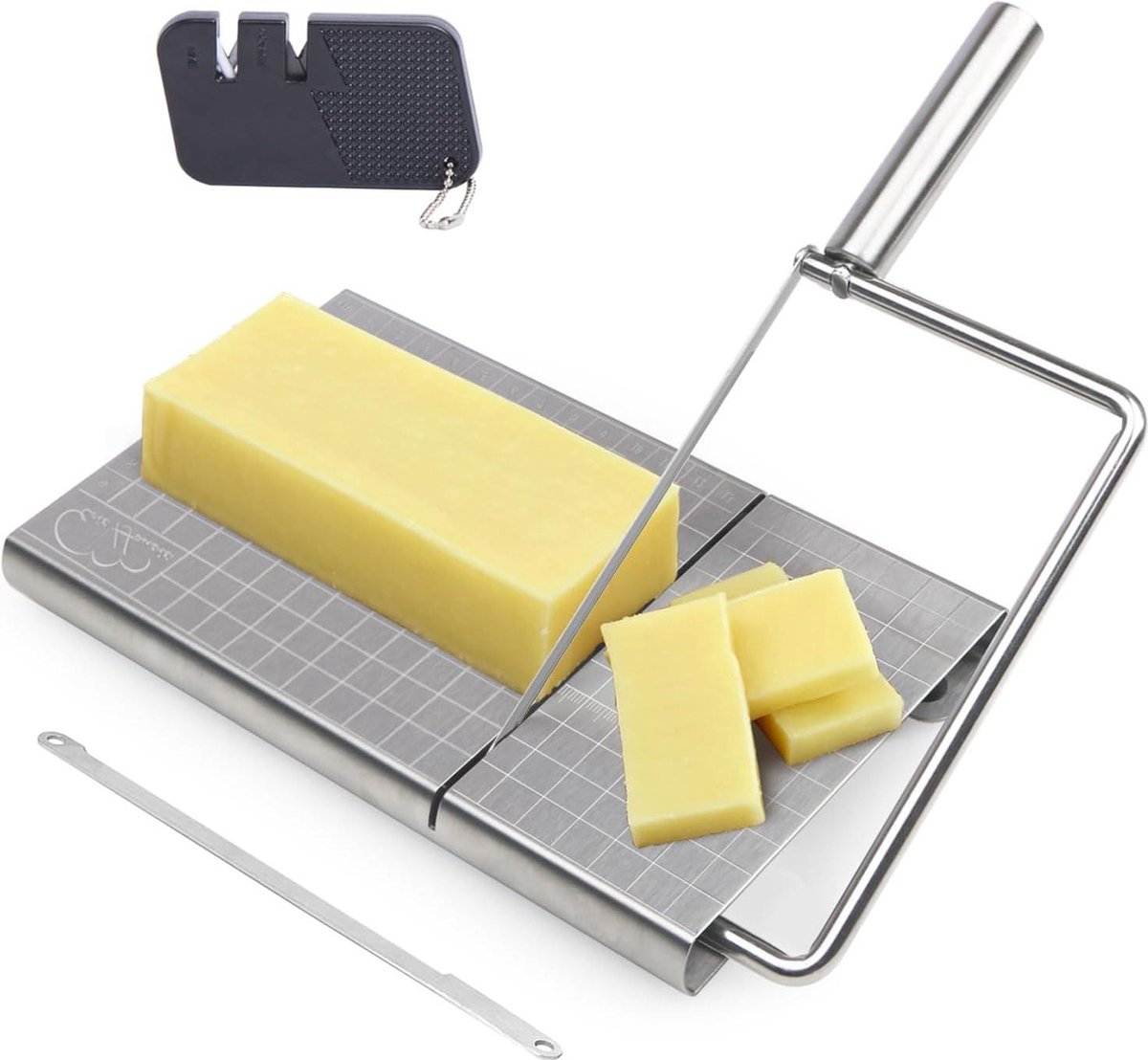 Multifunctionele roestvrijstalen kaassnijder en voedselsnijder met mes nauwkeurige grootteschaal voor het snijden van kaasboter groenten worstkruiden Esie Houzie Cheese Slicer