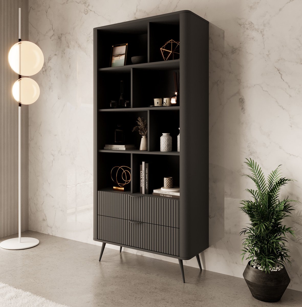 MEUBELLA Boekenkast Lima - Zwart - 88 cm
