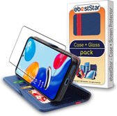 ebestStar - Hoes voor Xiaomi Redmi Note 11, 11S, Wallet Etui, Book case hoesje, Donkerblauw, Rood + Gehard Glas