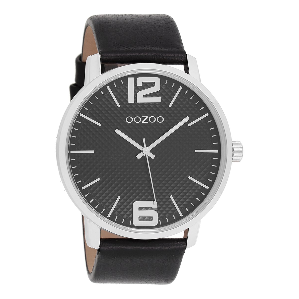 OOZOO Timepieces - Zilverkleurige horloge met zwarte leren band - C8504