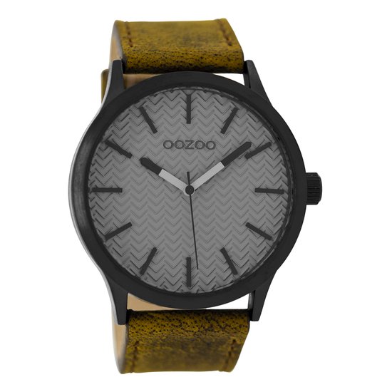 OOZOO Timepieces - Zwarte horloge met bruine leren band - C9017