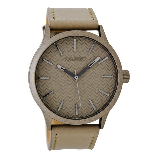 OOZOO Timepieces - Taupe horloge met taupe leren band - C9018