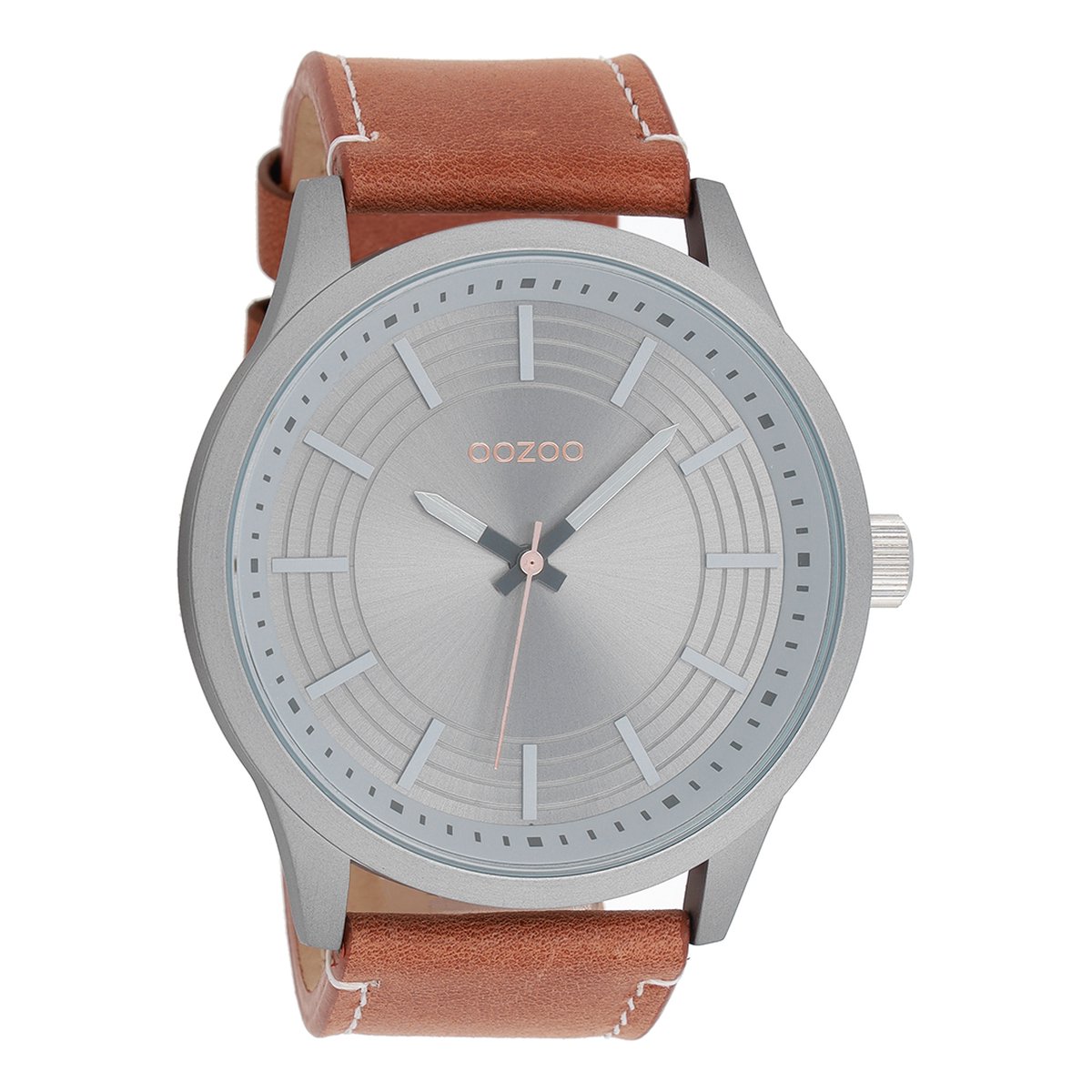 OOZOO Timepieces - Titanium horloge met cognac leren band - C9076