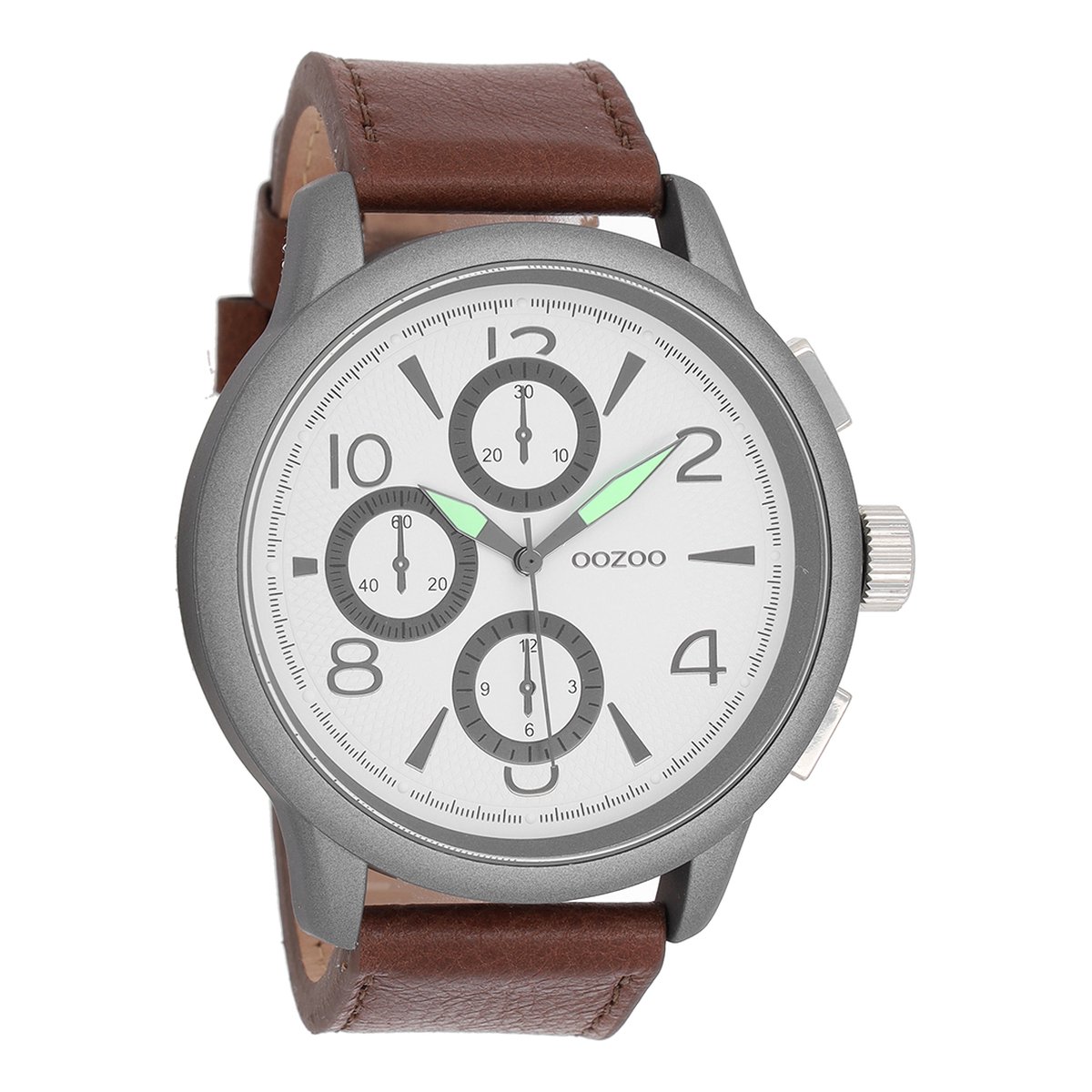 OOZOO Timepieces - Titanium horloge met donker bruine leren band - C7875