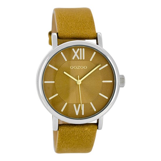 OOZOO Timepieces - Zilverkleurige horloge met zand leren band - C8320