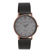 OOZOO Timepieces - Bruine horloge met olifant grijze metalen mesh armband - C8862