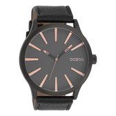 OOZOO Timepieces - Zwarte horloge met zwarte leren band - C9043