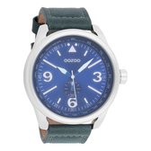 OOZOO Timepieces - Zilverkleurige horloge met blauwe leren band - C7067