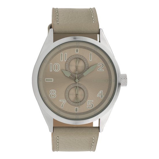 OOZOO Timepieces - Zilverkleurige horloge met licht grijze leren band - C10026