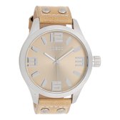 OOZOO Timepieces - Zilverkleurige horloge met beige leren band - C1005