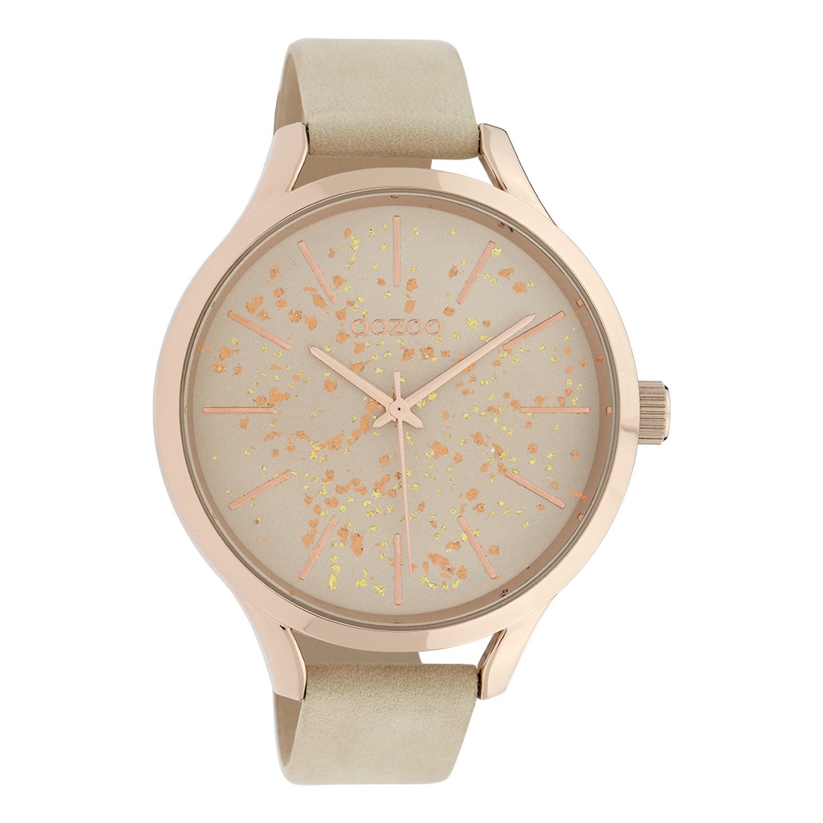 OOZOO Timepieces - Rosé goudkleurige horloge met zand leren band - C10086