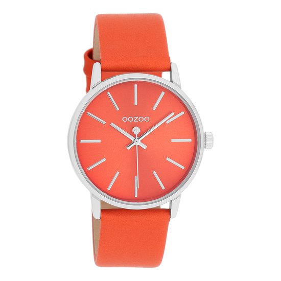 OOZOO Timepieces - Oranje horloge met oranje leren band - C11062