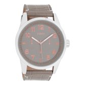 OOZOO Timepieces - Zilverkleurige horloge met taupe leren band - C8286