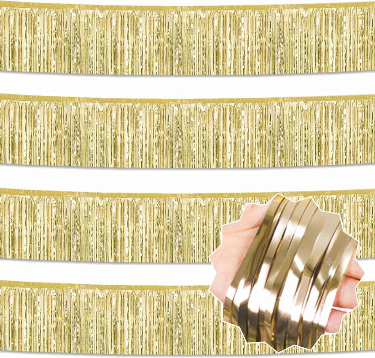Gohytal Lametta gordijnen blauw, 6 stuks metallic lametta-gordijnen, kerstdecoratie, metallic glitter, tinsel gordijn, foliefranjes, gordijnen achtergrond voor Kerstmis, feest, verjaardag, decoratie