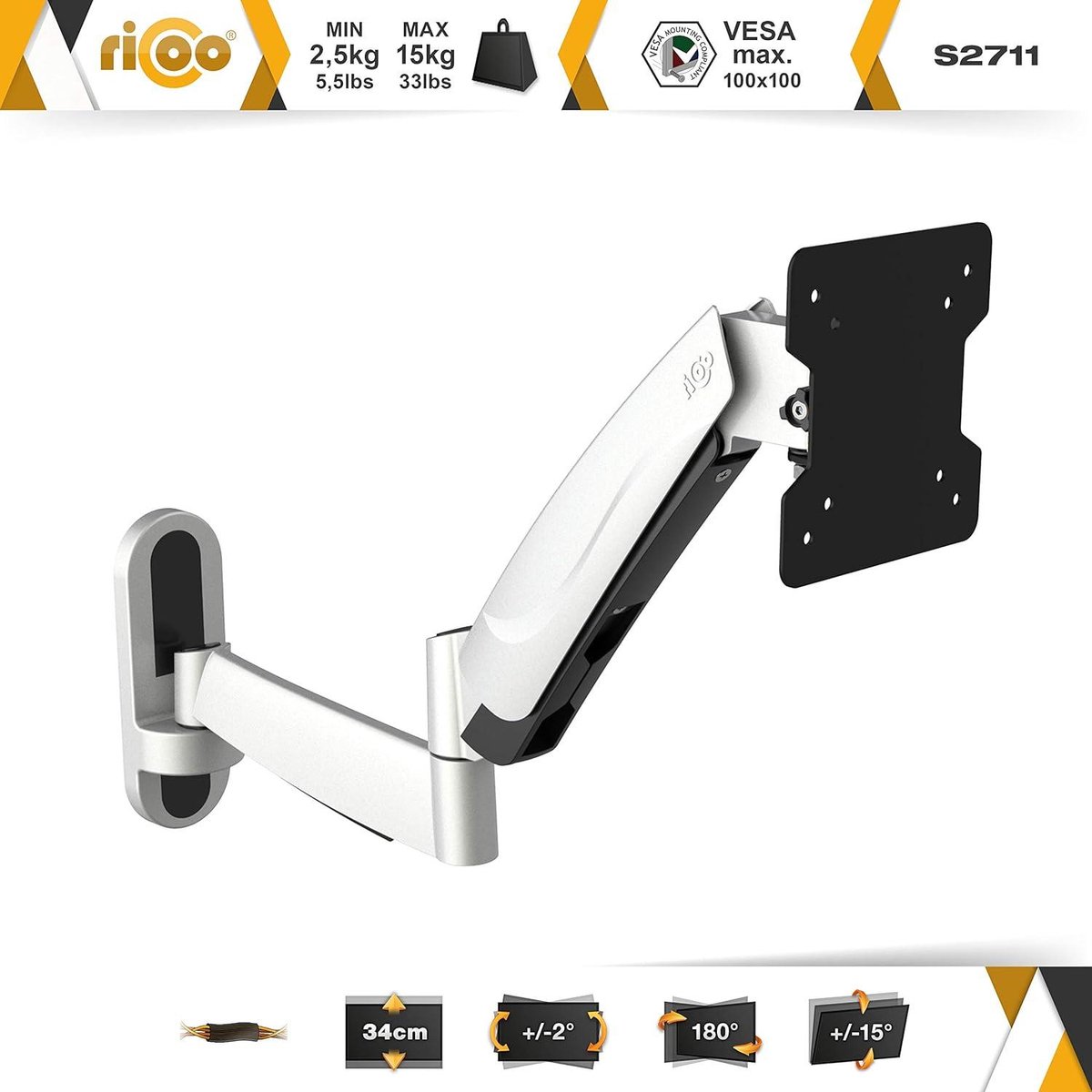 RICOO S2711 Monitor Mount Tilt Swivel ongeveer 15-33 Inch voor LED LCD