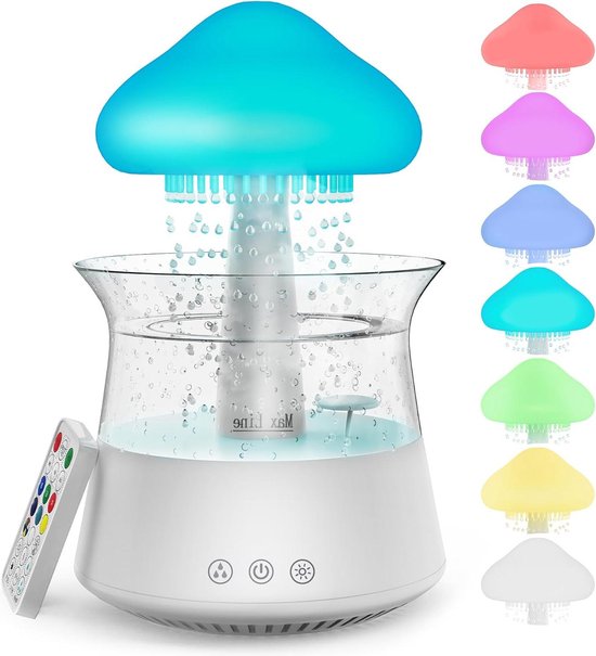 Regenwolk luchtbevochtiger voor slaapkamer en kinderkamer, paddenstoelvormige olie-diffuser met 7 kleuren, kan als nachtlampje worden gebruikt (met afstandsbediening