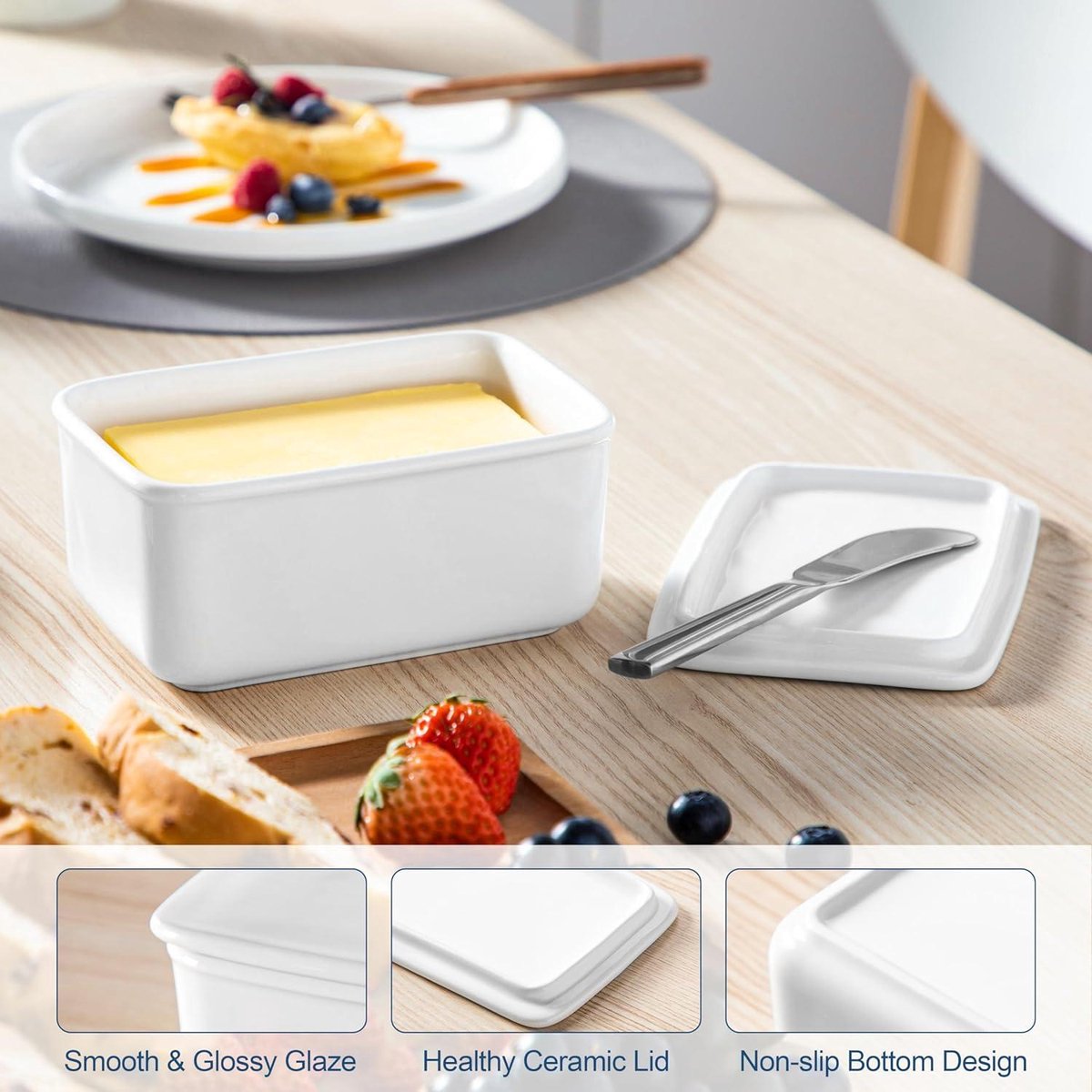 Beurrier 250g Grand Beurrier En Porcelaine, Candiicap Boîte à Beurre, Garde-Beurre Beurrier Porcelaine