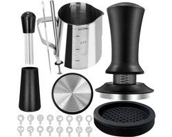22 stuks Koffietamperset met espresso accessoires - distributie tool 51 mm - tamper - mat - koffiemixer - roerlepel - opschuimkan - latte art pen - decoratieve sjablonen