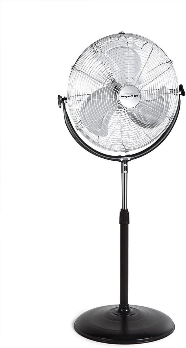 Industriële staande ventilator 3 snelheden metalen vleugels draaggreep 155 W zwart-zilverkleurig - Krachtige ventilator voor industrieel gebruik