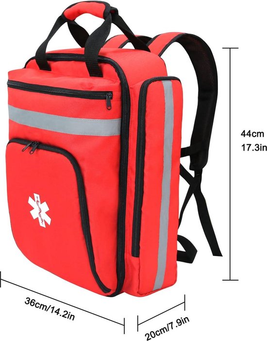 Sac De Premier Secours Vide TRUNAB Rouge - Professionnel, 3 Compartiments, 32.5L