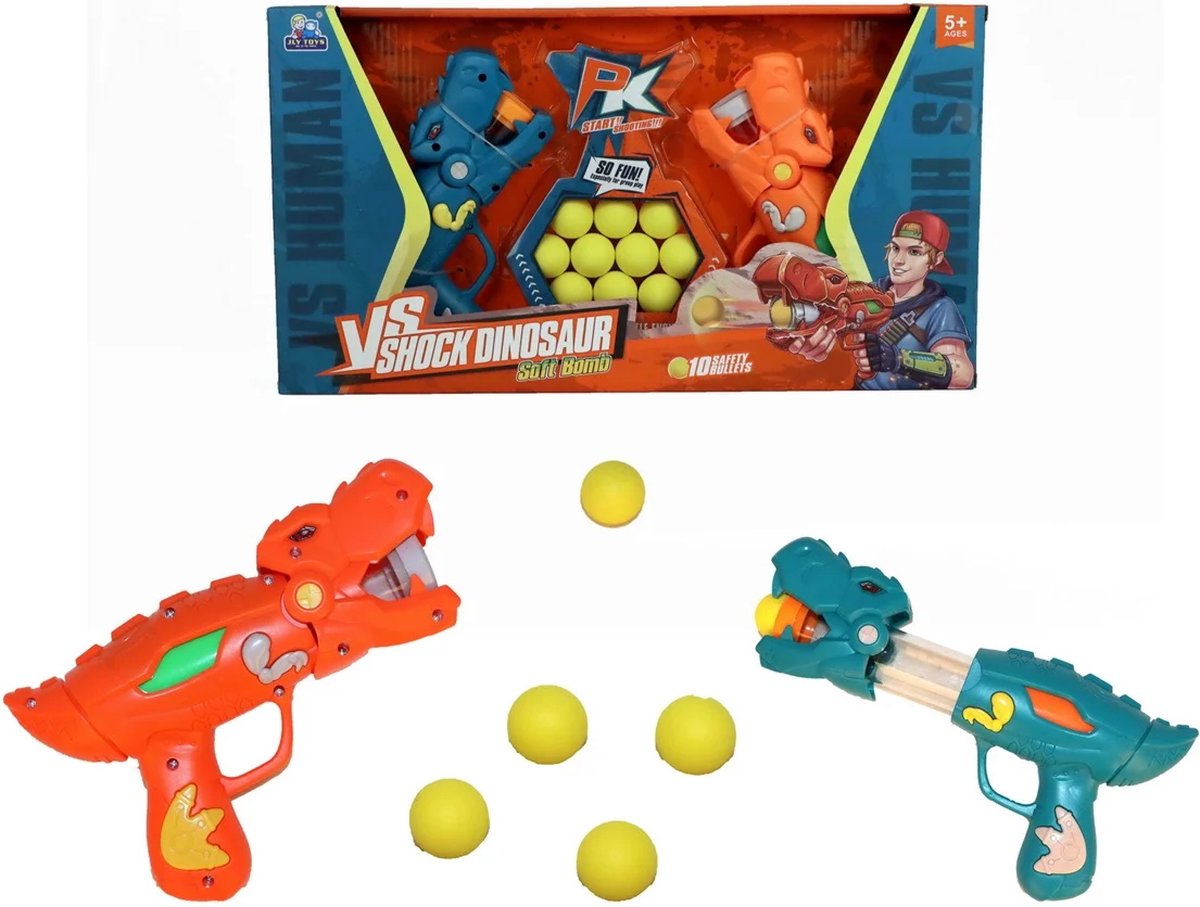 Geweer shootingset dino 2 stuks met 10 soft kogels